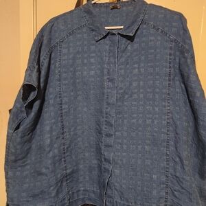 Poetry Blue Denim Button-Up Linen Casual Shirt B:58"